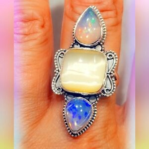 Custom Sterling Silver Double Stone Gemstone Ring